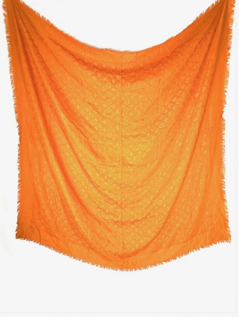 Louis Vuitton Orange Classic Monogram Silk Wool Oversized Shawl Scarf - Picture 2 of 12